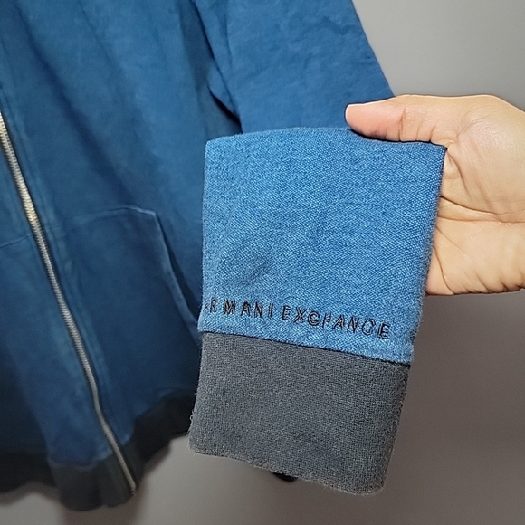 Armani Exchange Mens Full Zip Hoodie Black/Blue Soft Comfort Designer Large - Picture 2 of 5